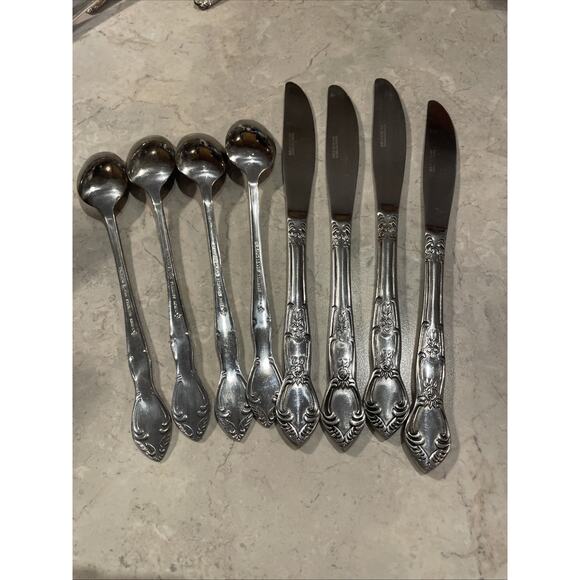 Vtg Orleanes Silver Stainless Korea Lot 4 Knives 4 Ice Tea Rose Pattern - Picture 4 of 6